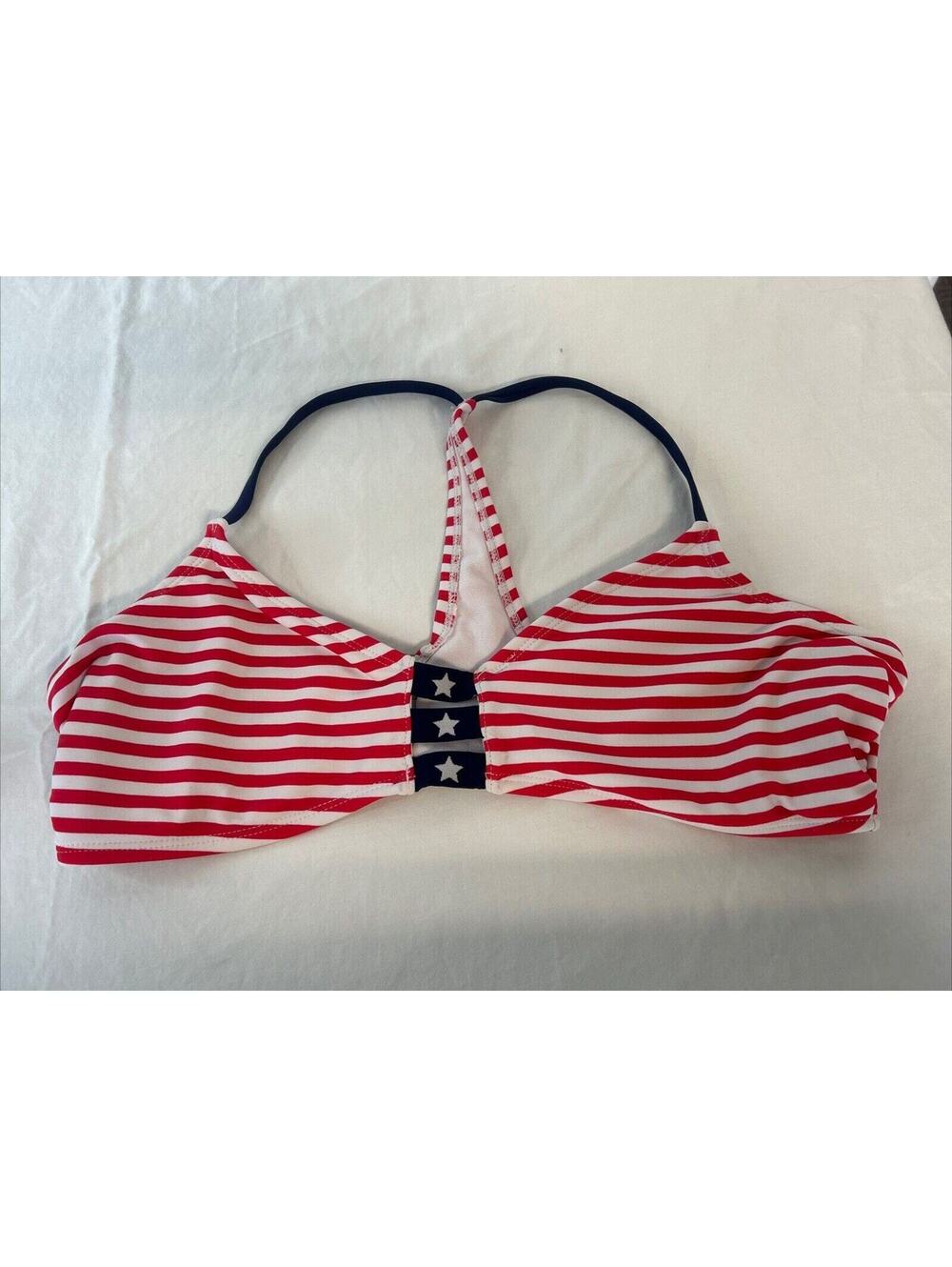 Xhiaration Women’s Patriotic American Flag Red White Bikini Top Size Large EUC